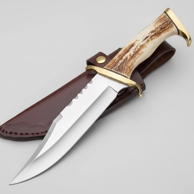 Deer antler bowie with brass