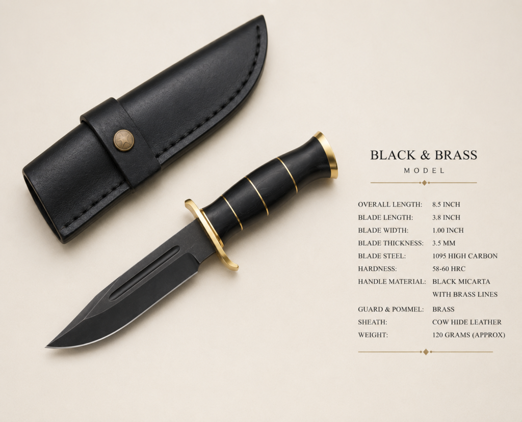 Black and brass skinner knife