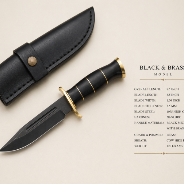 Black and brass skinner knife